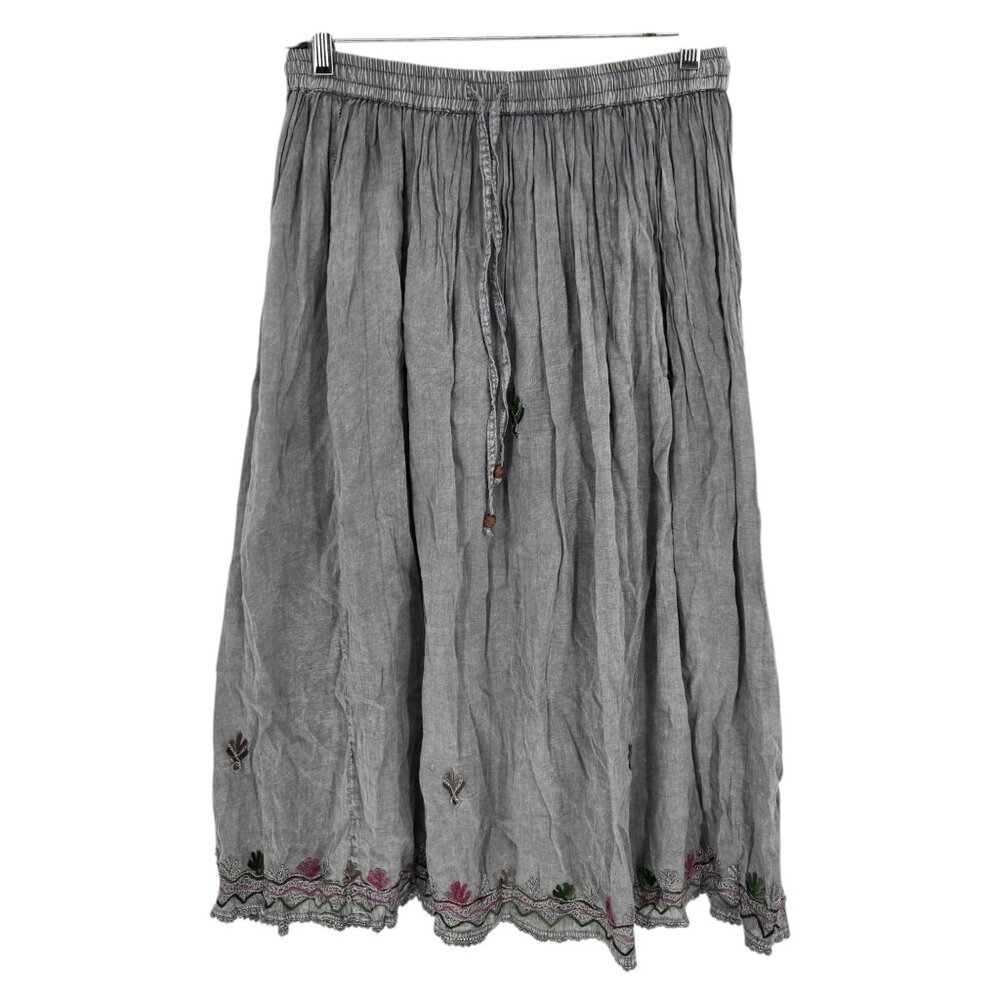 Young threads womens size medium gray cotton laganlook embroidered a line skirt